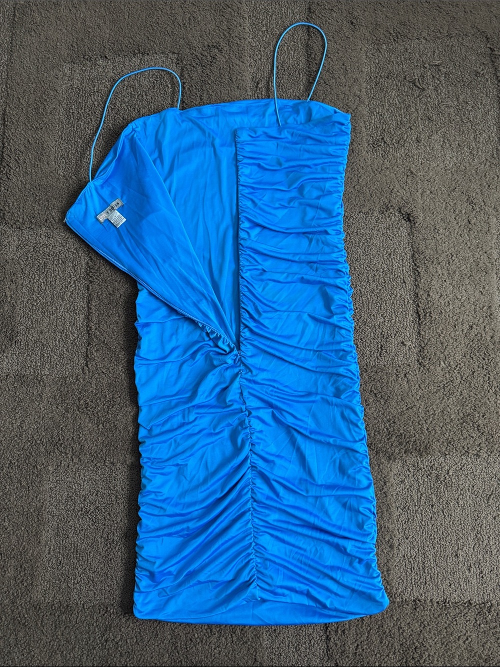 Blue Ruched Spaghetti-Strap Dress - Picture 3 of 3
